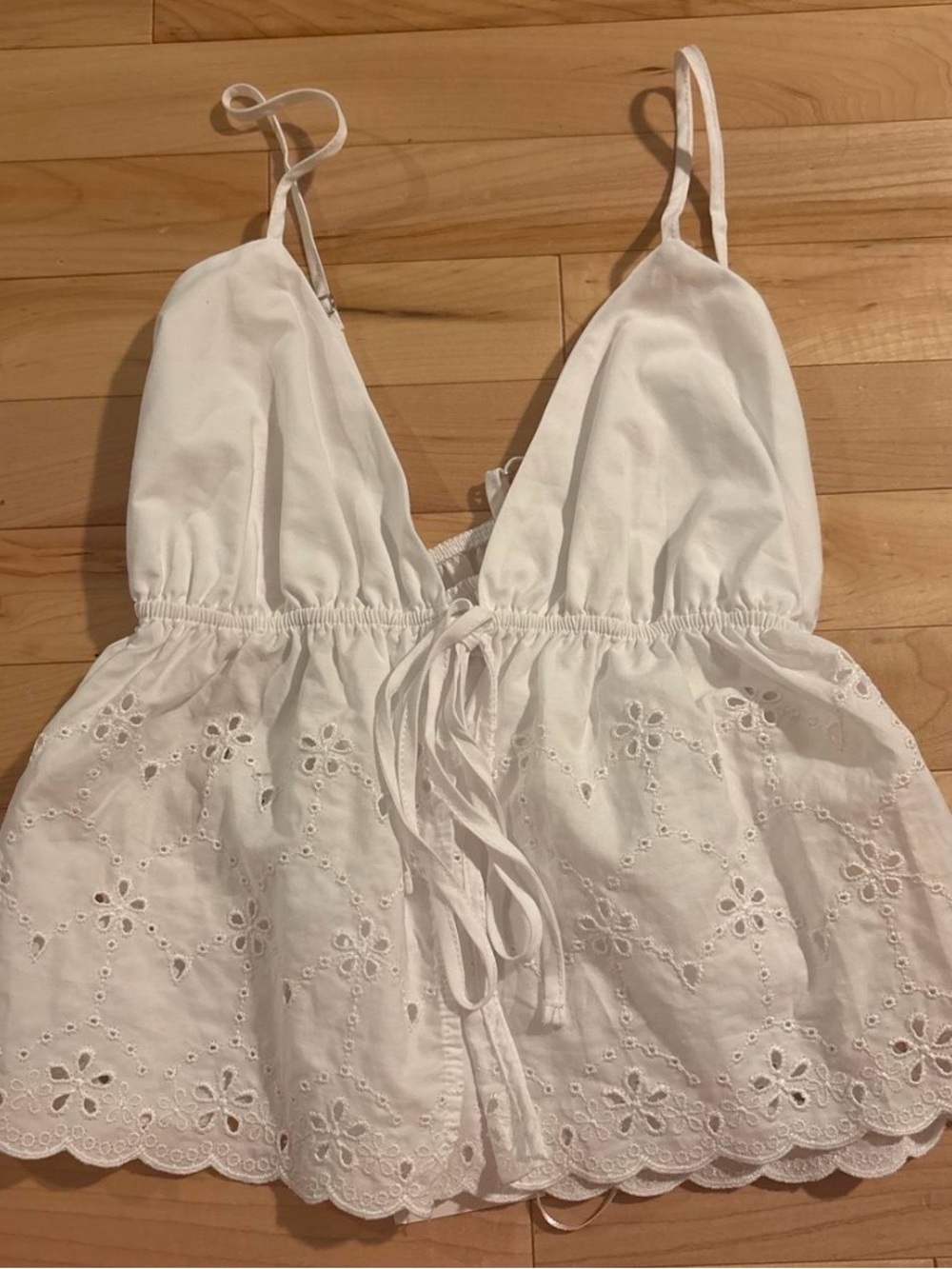 White Eyelet Tie-Front Sleeveless Top